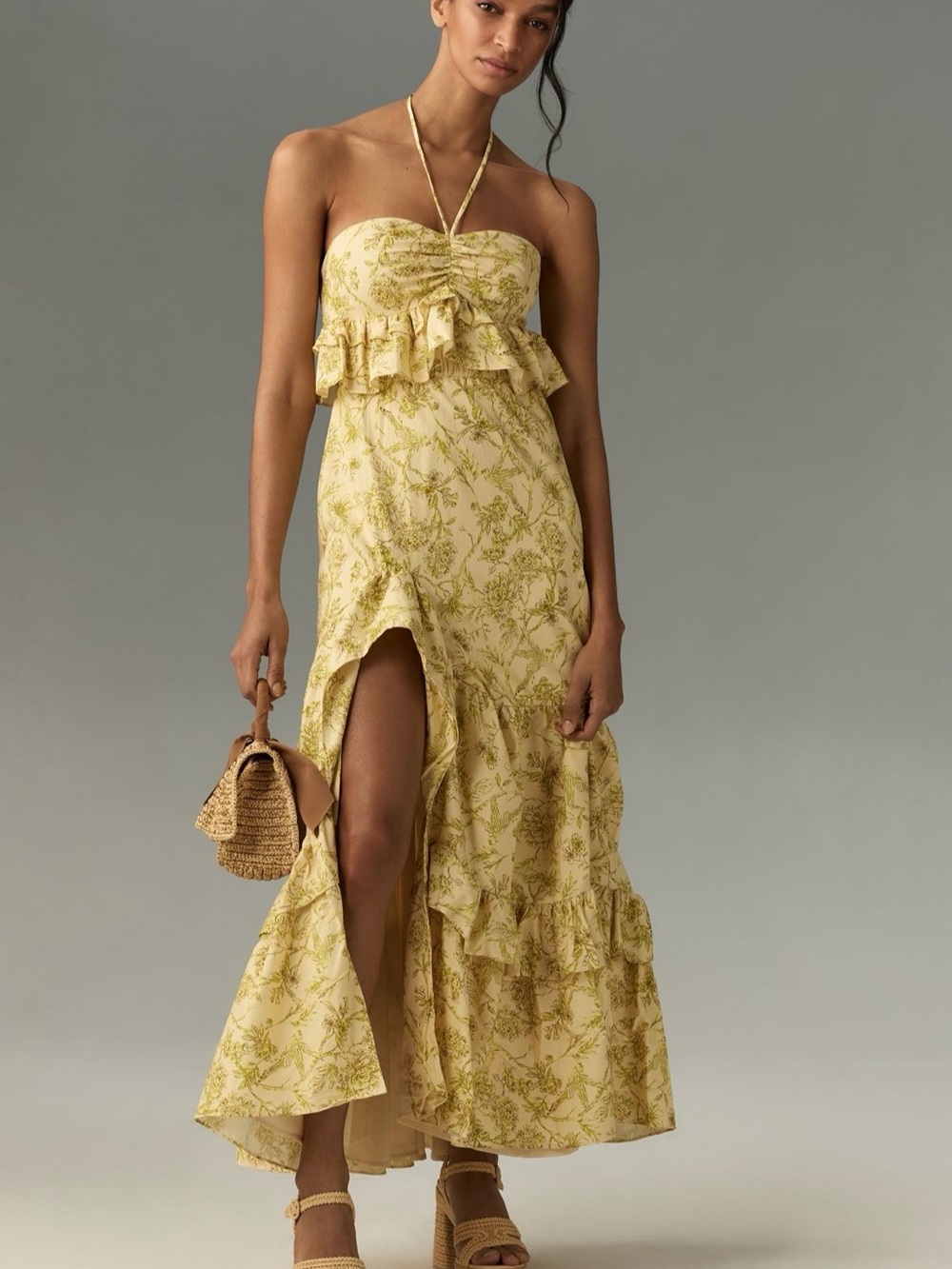 Hutch Rocco Yellow Floral Ruffle Maxi Dress Anthropologie